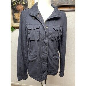 Love Tree Large 100% Cotton Navy Utility Jacket With Drawstring Waist, Stained